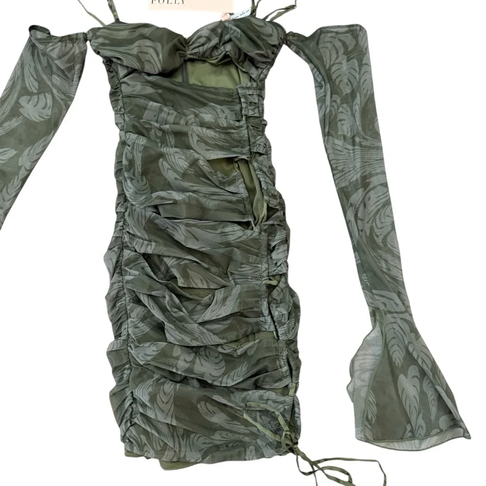 Oh Polly Olive Green Lace-Up Mini Dress - Picture 9 of 12